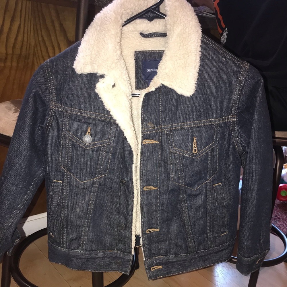 Gap Boys dark denim shearling jacket